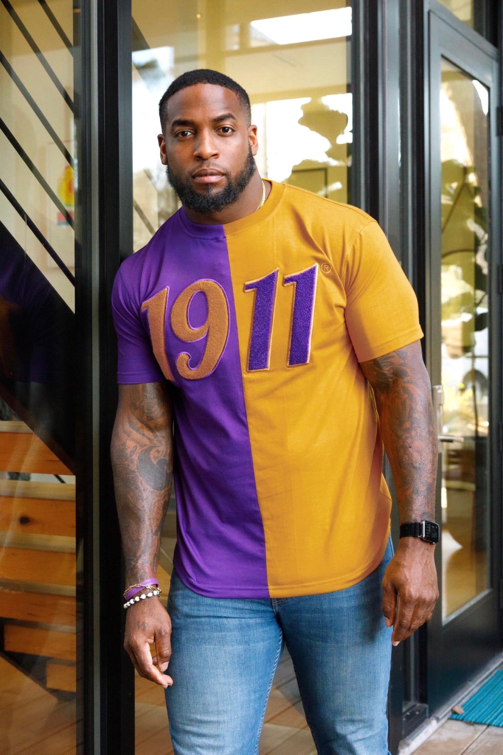 Half Purple/Gold 1911 Chenille Tee My Greek Boutique Half Purple/Gold 1911 Chenille Tee My Greek Boutique