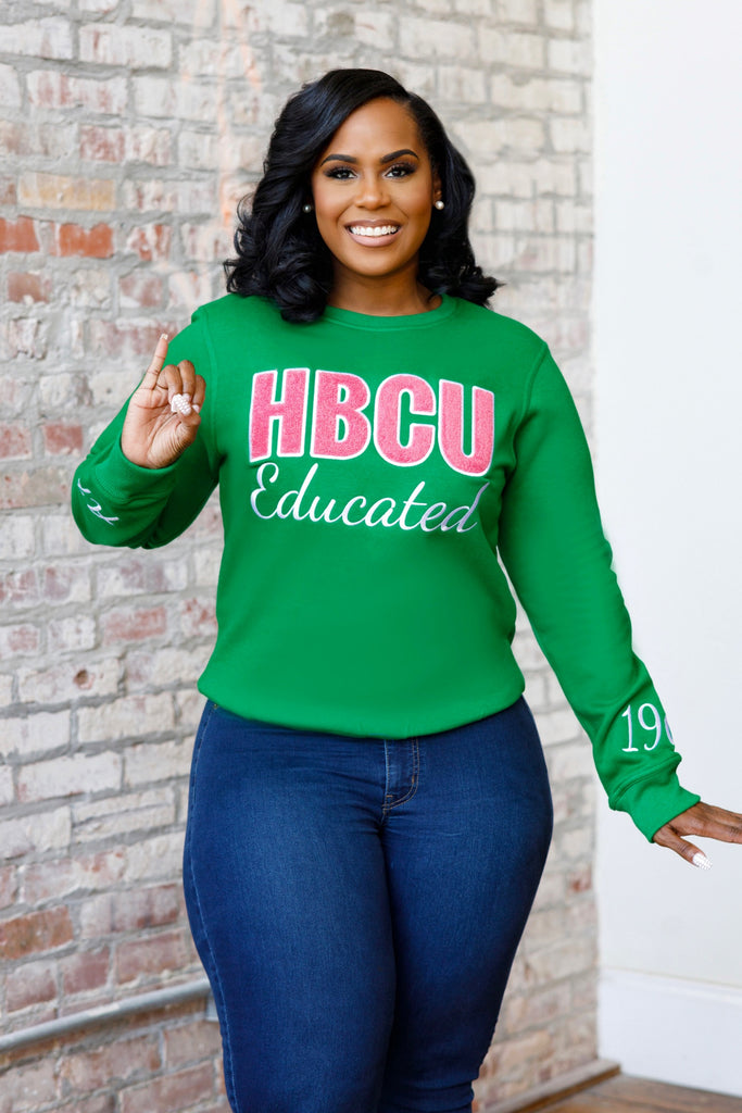 HBCU AKA Chenille Sweatshirt with AKA on right sleeve and 1908 on left sleeve