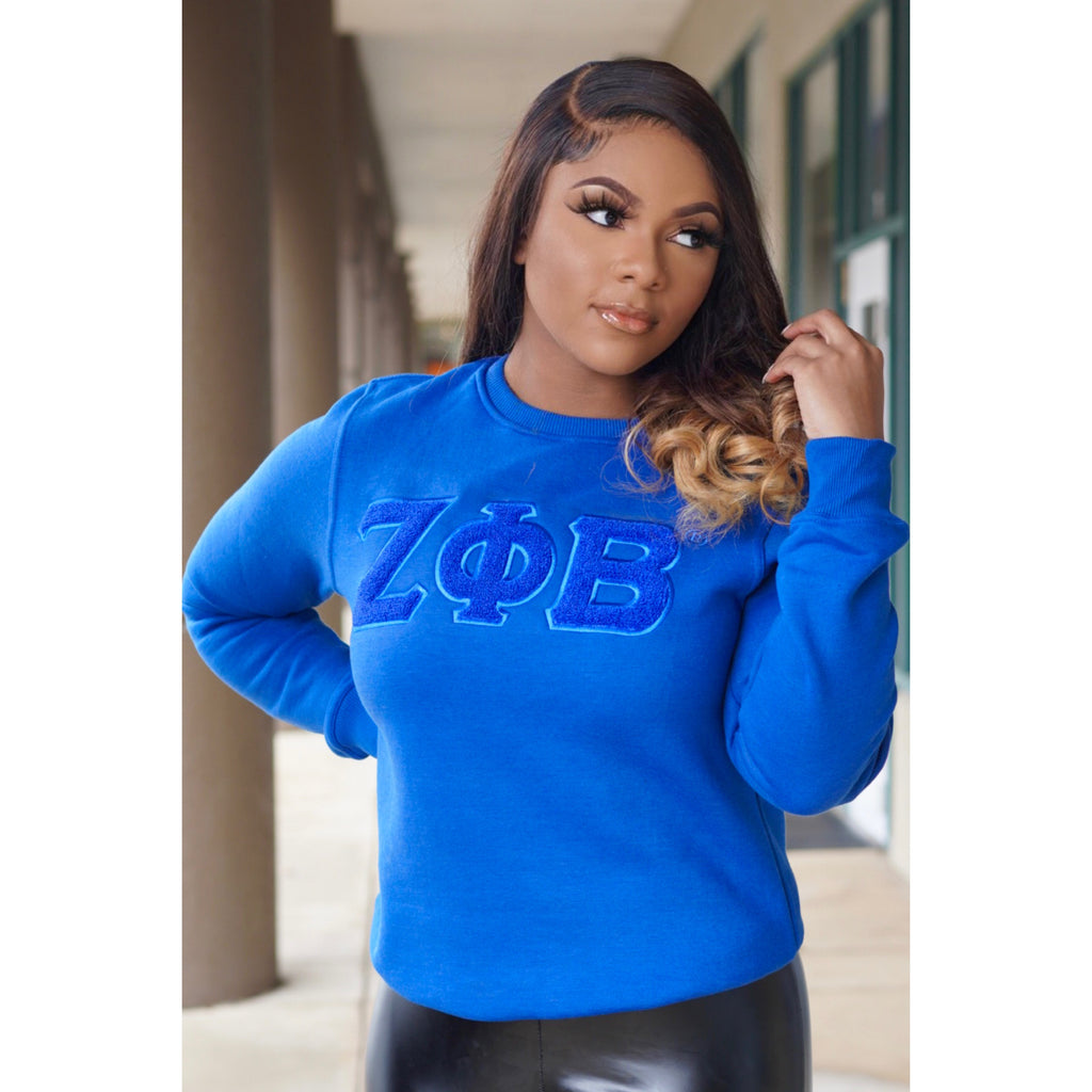 Solid Color ΖΦΒ Chenille Sweatshirt - My Greek Boutique