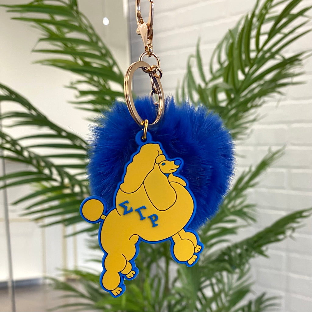 ΣΓΡ Poodle Fur Keychain: Adorable poodle charm with Sigma Gamma Rho colors, a stylish accessory for a touch of Greek elegance