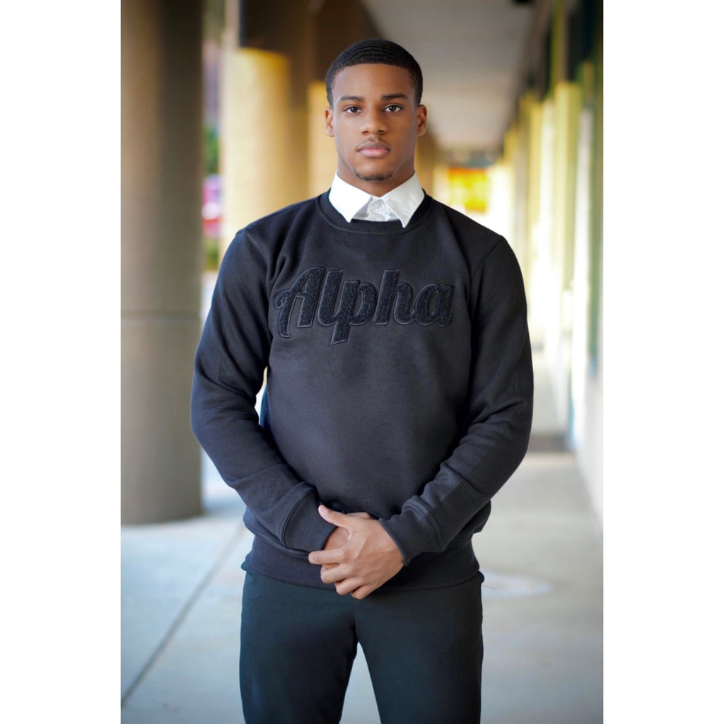 Solid Black Alpha Chenille Sweatshirt - My Greek Boutique