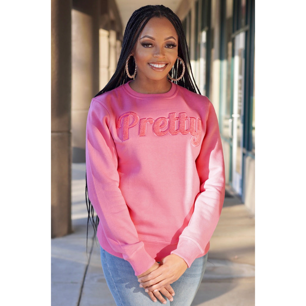 Solid Pink Pretty Chenille Sweatshirt - My Greek Boutique